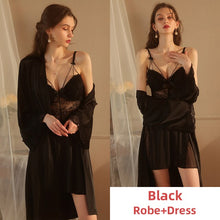 Load image into Gallery viewer, Silk Robe for Women Pamajas Set Sexy Sleepwear BathRobe Sets Lace Night Dress Backless Camisole Nightgown Sleep Tops Lingerie