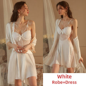 Silk Robe for Women Pamajas Set Sexy Sleepwear BathRobe Sets Lace Night Dress Backless Camisole Nightgown Sleep Tops Lingerie