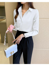 Load image into Gallery viewer, Silk Shirt Women&#39;s White Shirt Long-Sleeved Shirt Commuter Office Ladies Satin Silk One-Button Top Plus Size Ladies New 2021