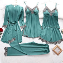 Load image into Gallery viewer, Silk Sleepwear Set 5pcs Pajama Sets Nightdress Sleepwear Women Pajamas Lace Nightwear Sexy Nightie Home Clothes V-Neck Nightgown