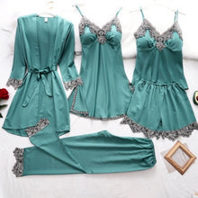 Load image into Gallery viewer, Silk Sleepwear Set 5pcs Pajama Sets Nightdress Sleepwear Women Pajamas Lace Nightwear Sexy Nightie Home Clothes V-Neck Nightgown