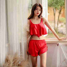 Load image into Gallery viewer, Silk pajamas Sleepwear Sets Satin Pajama Set Womens Pyjama Femme Nightwear Sleeveless Nightie Summer Lingerie Elegant Green red