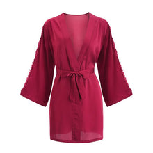 Load image into Gallery viewer, Silky Pajamas for Women Bathrobe Morning Gowns Lace-up Cutout Flower V-Neck Nightdress Gift for Wedding Homewear Sleep Set