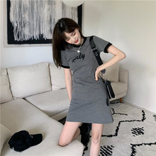 Load image into Gallery viewer, Simple Contrast Color Slim Fit T-shirt Sexy Summer Bodycon Casual Korean Dress Women Clothes Harajuku Ladies Dresses Streetwear