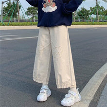 Load image into Gallery viewer, Simple Japanese Cute Wide Leg Pants Woman Elastic Waist Fungus Cargo Trousers Spring Cartoon Kawaii Bear Pantalones Mujer