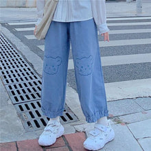 Load image into Gallery viewer, Simple Japanese Cute Wide Leg Pants Woman Elastic Waist Fungus Cargo Trousers Spring Cartoon Kawaii Bear Pantalones Mujer