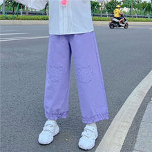 Load image into Gallery viewer, Simple Japanese Cute Wide Leg Pants Woman Elastic Waist Fungus Cargo Trousers Spring Cartoon Kawaii Bear Pantalones Mujer