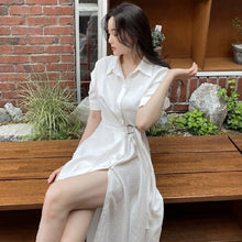 Load image into Gallery viewer, Simple Korean Chic Summer 2022 New Woman Dress Short Sleeve Slim Waist Pleated Dress Vestidos Split Sexy Elegant Ladies Robe