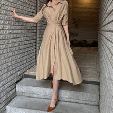 Load image into Gallery viewer, Simple Korean Chic Summer 2022 New Woman Dress Short Sleeve Slim Waist Pleated Dress Vestidos Split Sexy Elegant Ladies Robe