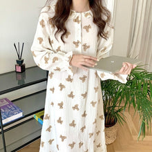 Load image into Gallery viewer, Simple O-neck Cartoon Cute Nightgowns Spring Long Sleeve Bear Sleep Dress Mori Girl Fungus Kawaii Sleeping Dress Night Wear