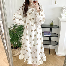 Load image into Gallery viewer, Simple O-neck Cartoon Cute Nightgowns Spring Long Sleeve Bear Sleep Dress Mori Girl Fungus Kawaii Sleeping Dress Night Wear