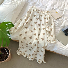 Load image into Gallery viewer, Simple O-neck Cartoon Cute Nightgowns Spring Long Sleeve Bear Sleep Dress Mori Girl Fungus Kawaii Sleeping Dress Night Wear