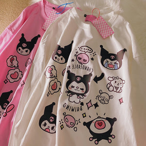 Simple O-neck Cute Cartoon T-shirts Women 2022 All Match Casua Loose Lazy Tops Long Sleeve Japanese Kawaii Tees Spring Blusas
