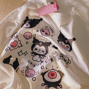 Simple O-neck Cute Cartoon T-shirts Women 2022 All Match Casua Loose Lazy Tops Long Sleeve Japanese Kawaii Tees Spring Blusas