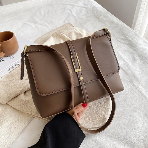 Simple Style Good Quality PU Leather Flap Crossbody Bags for Women 2021 Fashion Luxury Baguette Bag Shoulder Handbags and Purses