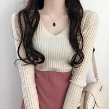 Load image into Gallery viewer, Simple V Neck Long Sleeve Slim Fit Bottoming Sweater Women Korean Style Chic Elegant Autumn Winter 2022 Knitted Pullovers Jumper