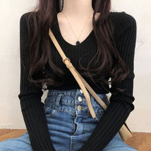 Load image into Gallery viewer, Simple V Neck Long Sleeve Slim Fit Bottoming Sweater Women Korean Style Chic Elegant Autumn Winter 2022 Knitted Pullovers Jumper