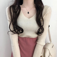 Load image into Gallery viewer, Simple V Neck Long Sleeve Slim Fit Bottoming Sweater Women Korean Style Chic Elegant Autumn Winter 2022 Knitted Pullovers Jumper