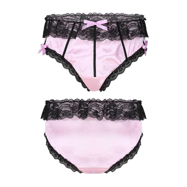 Sissy Gay Panties Mens Lace Sexy Bikini Briefs G-String Thongs Breathable Underwear Knickers Satin Seamless Linge Sexy Panties