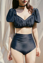 Load image into Gallery viewer, Sister Solid Swim Bikinis Short Sleeve Pleated Padded Biquini Swimsuit Sexy Push Up High Waist Two-piece Bathing Suit