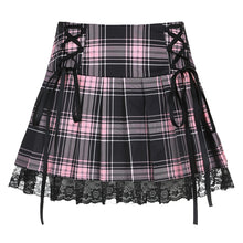 Load image into Gallery viewer, Skirts Women Lace Up Goth Skirt Plaid Lace Up Mini Skirt Female Punk Style Ladies Skirt Summer Streetwear Black Sexy Jupe Femme