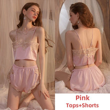 Load image into Gallery viewer, Sleep Tops Shorts 2Piece Set Summer Women Short Doll Sexy Pajamas Sets Lingerie Sleepwear Night Gowns Backless Camisolas 2022