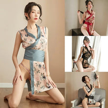 Load image into Gallery viewer, Sleepwear Women Japanese Clothes Sexy Erotic Sets Split Dress Role Playing Print Cardigan Kimono Sleeveless Adult Girl Nightgown