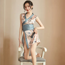 Load image into Gallery viewer, Sleepwear Women Japanese Clothes Sexy Erotic Sets Split Dress Role Playing Print Cardigan Kimono Sleeveless Adult Girl Nightgown