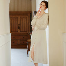 Load image into Gallery viewer, Sleepwear Women Sexy Nightwear Lace Sleepwear Sleeping Dress Nightgown Nighty for Ladies Silk V Neck Slit Over Knee Nightdress