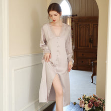 Load image into Gallery viewer, Sleepwear Women Sexy Nightwear Lace Sleepwear Sleeping Dress Nightgown Nighty for Ladies Silk V Neck Slit Over Knee Nightdress