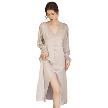 Load image into Gallery viewer, Sleepwear Women Sexy Nightwear Lace Sleepwear Sleeping Dress Nightgown Nighty for Ladies Silk V Neck Slit Over Knee Nightdress