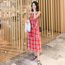 Load image into Gallery viewer, Sleeveless Dress Women Plaid Retro Maxi Shirring Elegant Harajuku Simple Leisure Female Popular Classic Vacation Empire Soft Ins