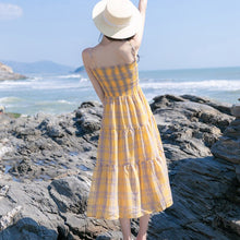 Load image into Gallery viewer, Sleeveless Dress Women Plaid Retro Maxi Shirring Elegant Harajuku Simple Leisure Female Popular Classic Vacation Empire Soft Ins