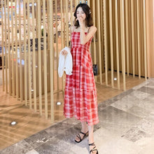 Load image into Gallery viewer, Sleeveless Dress Women Plaid Retro Maxi Shirring Elegant Harajuku Simple Leisure Female Popular Classic Vacation Empire Soft Ins