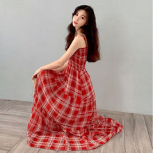 Load image into Gallery viewer, Sleeveless Dress Women Plaid Retro Maxi Shirring Elegant Harajuku Simple Leisure Female Popular Classic Vacation Empire Soft Ins