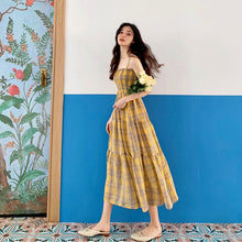 Load image into Gallery viewer, Sleeveless Dress Women Plaid Retro Maxi Shirring Elegant Harajuku Simple Leisure Female Popular Classic Vacation Empire Soft Ins