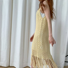 Load image into Gallery viewer, Sleeveless Vest Camisole Dress Women Summer Hollow Out Crochet Design Fashion Casual Knitted Robes Tassel Straight Vestidos 2021