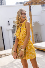 Load image into Gallery viewer, Sleeveless Wide Leg Women Short Jumpsuits Rompers Casual Loose Bow Tie Playsuits Wave Point Sleeveless Short Rompers