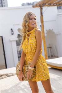 Sleeveless Wide Leg Women Short Jumpsuits Rompers Casual Loose Bow Tie Playsuits Wave Point Sleeveless Short Rompers
