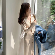Load image into Gallery viewer, Slim Fit V Neck Knitted Dress for Women Korean Style Chic Elegant Body Bottomed Robe Femme Autumn Winter 2022 Long Vestidos