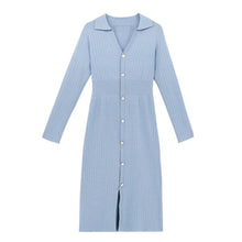 Load image into Gallery viewer, Slim Fit V Neck Knitted Dress for Women Korean Style Chic Elegant Body Bottomed Robe Femme Autumn Winter 2022 Long Vestidos