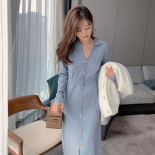 Load image into Gallery viewer, Slim Fit V Neck Knitted Dress for Women Korean Style Chic Elegant Body Bottomed Robe Femme Autumn Winter 2022 Long Vestidos
