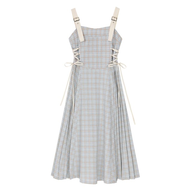Sling Dress Women's Dress  2022 New Summer Vestidos Slim Waist Plaid Bandage French Shoulder Strapless Sexy Elegant Dress
