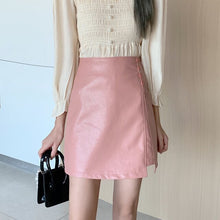 Load image into Gallery viewer, Slit Half-length Leather Skirt Women&#39;s Spring Autumn 2021 New High Waist Anti-glare A-line Package Hip Skirt Short Skirt