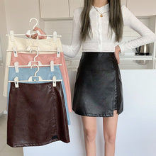 Load image into Gallery viewer, Slit Half-length Leather Skirt Women&#39;s Spring Autumn 2021 New High Waist Anti-glare A-line Package Hip Skirt Short Skirt