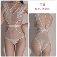 Load image into Gallery viewer, Slutty Bodysuit Women Sexy Lingerie Porno Mesh See-through Hollow Out Hot Lovely White Onesie Exotic Costumes Stripper Clothes