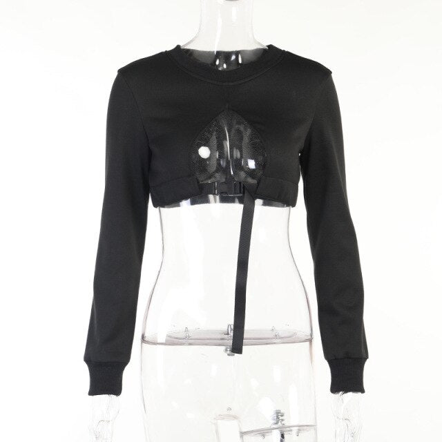 Snap Sexy Hollow Out O Neck Pullover Pure White Long Sleeve Slim T-shirt Y2K Harajuku E Girl Casual Fashion Basic Tee 2022 New