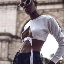 Load image into Gallery viewer, Snap Sexy Hollow Out O Neck Pullover Pure White Long Sleeve Slim T-shirt Y2K Harajuku E Girl Casual Fashion Basic Tee 2022 New