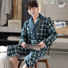 Load image into Gallery viewer, Soft Cotton Men Bathrobe Stain Robe Man&#39;s Sleepwear Soft Nightgown for Couple Pajamas Gown Lounge Wear Nature Cotton Summer