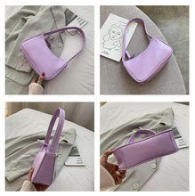 Load image into Gallery viewer, Soft PU Leather Women Purple Underarm Bag Retro Solid Color Ladies Baguette Handbags Fashion Design Girls Small Shoulder Bags